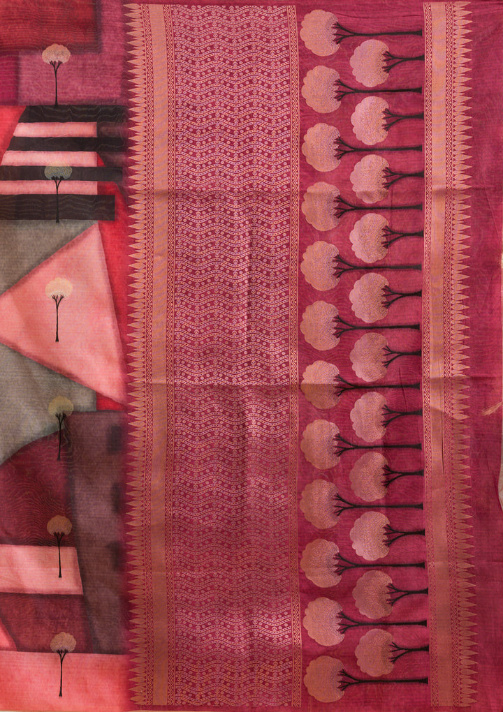 Wine Printed Art Silk Saree