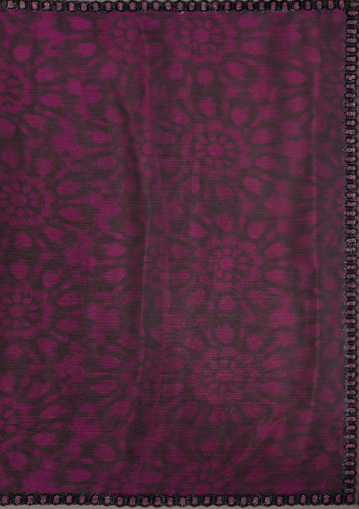 Wine Printed Organza Saree