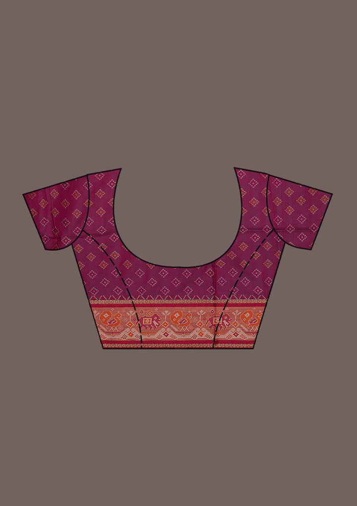 Wine Printed Silk Saree