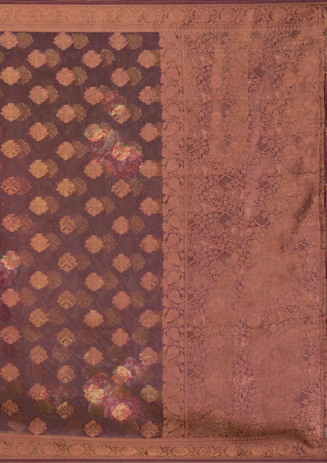 Wine Printed Tissue Saree