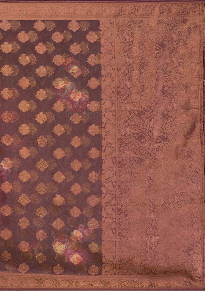 Wine Printed Tissue Saree
