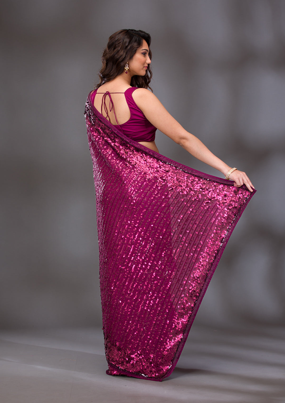 Wine Sequins Georgette Saree