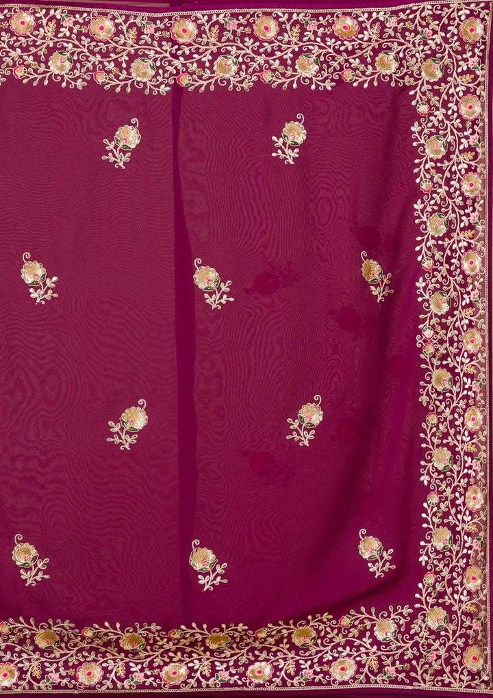 Wine Sequins Georgette Saree