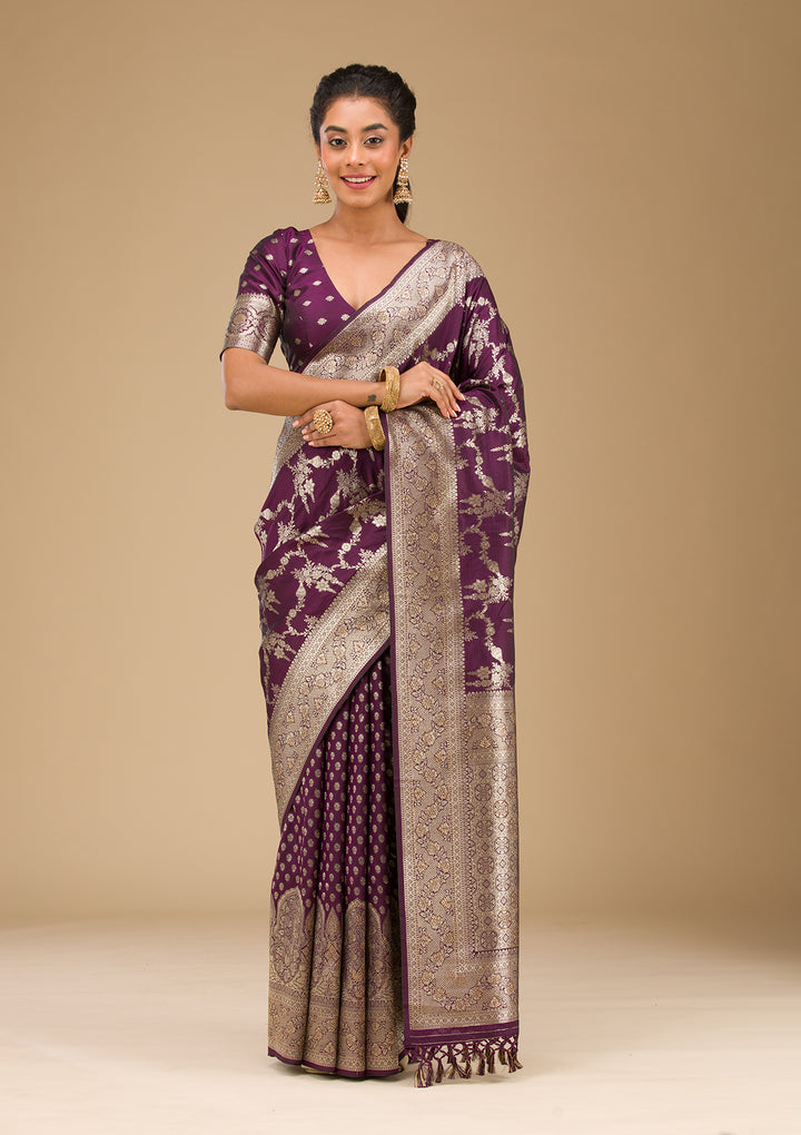 Wine Stonework Art Silk Saree