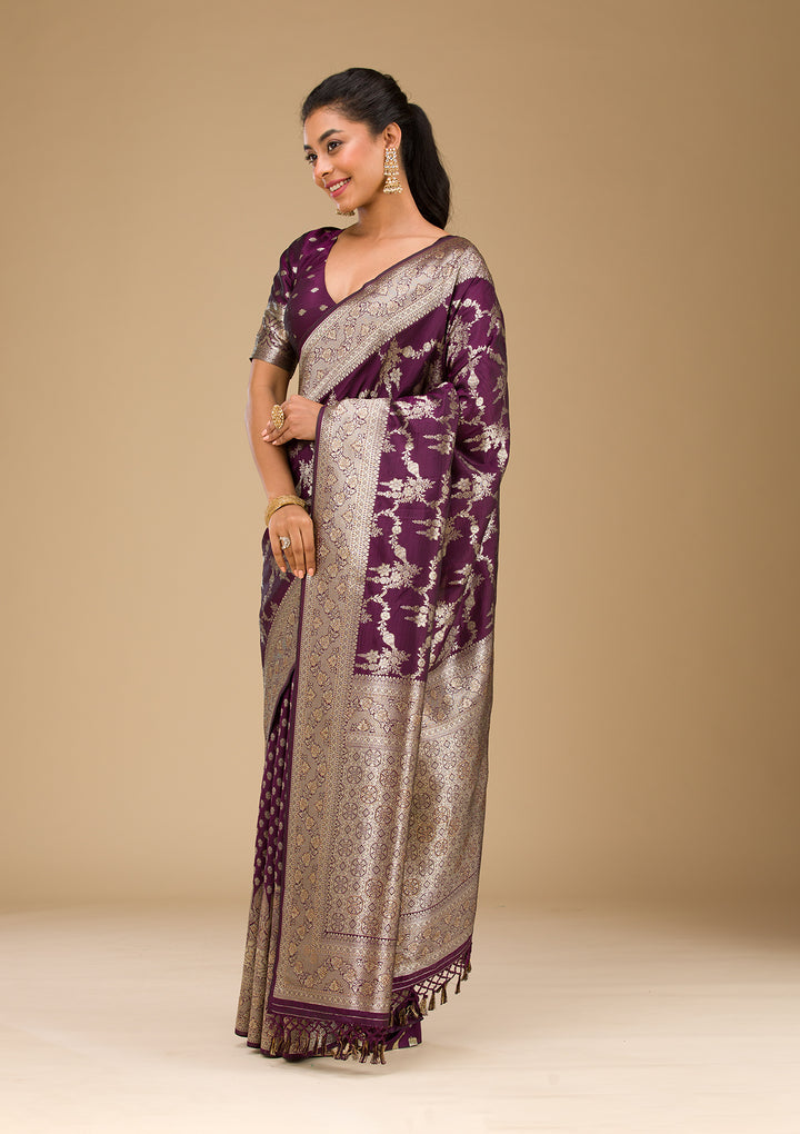 Wine Stonework Art Silk Saree
