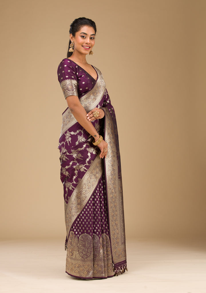 Wine Stonework Art Silk Saree