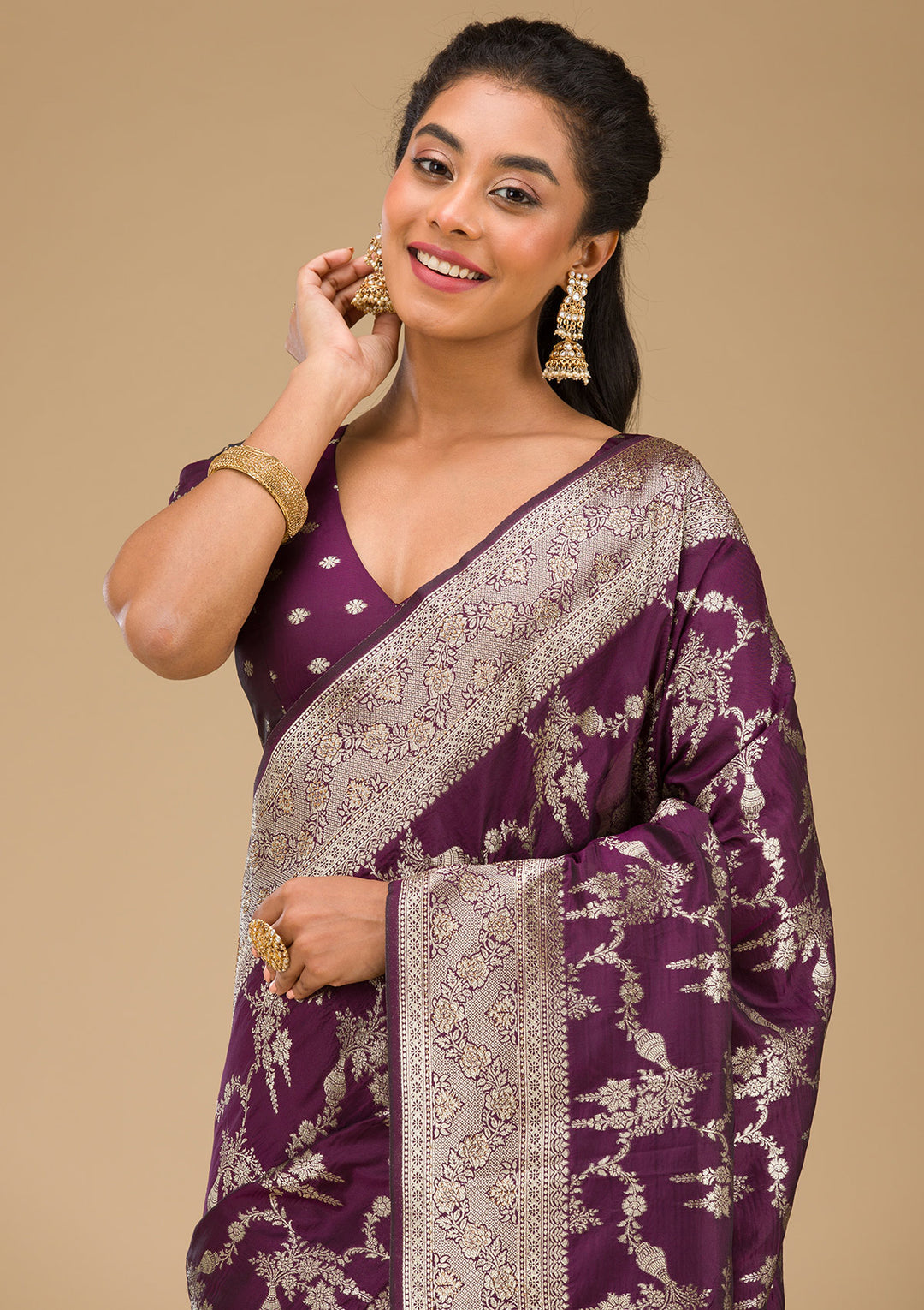 Wine Stonework Art Silk Saree