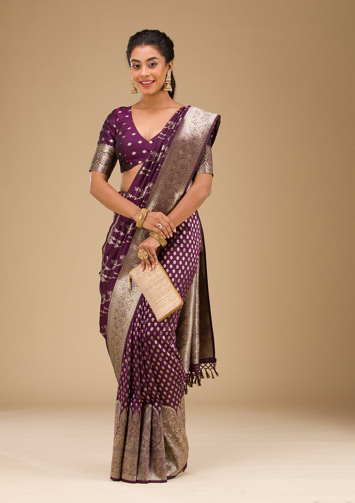 Wine Stonework Art Silk Saree