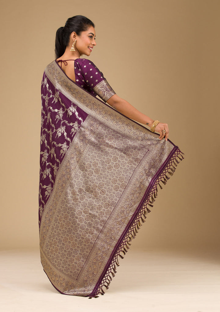 Wine Stonework Art Silk Saree