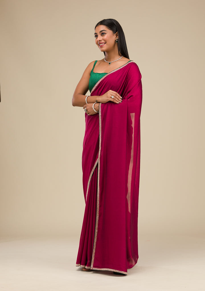 Wine Stonework Art Silk Saree