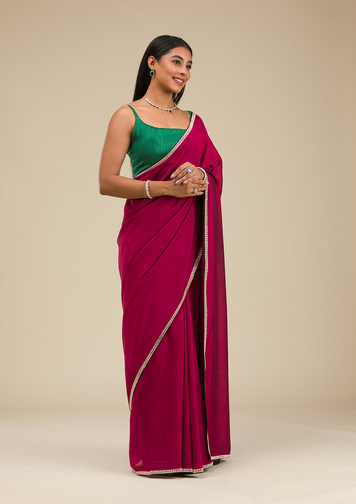 Wine Stonework Art Silk Saree