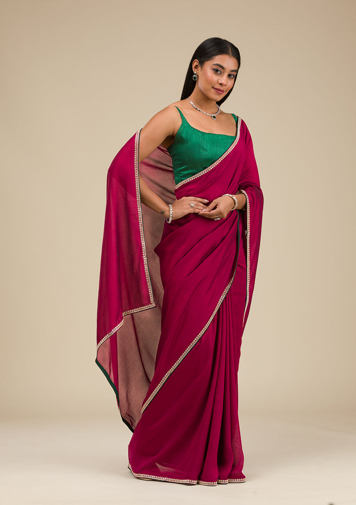 Wine Stonework Art Silk Saree