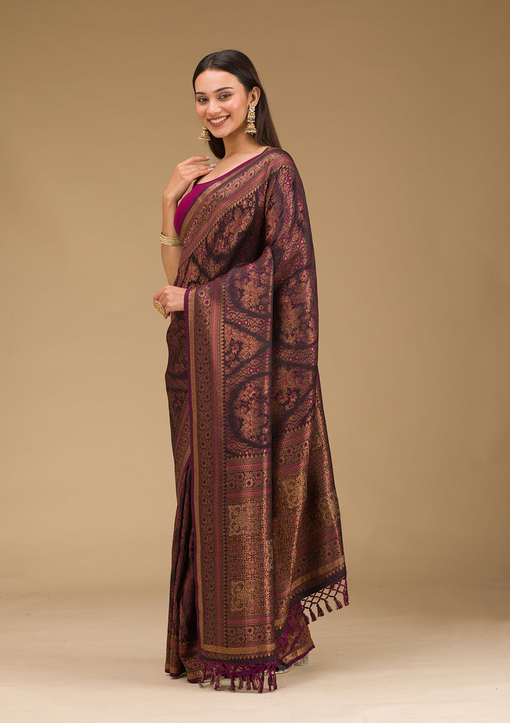 Wine Stonework Art Silk Saree