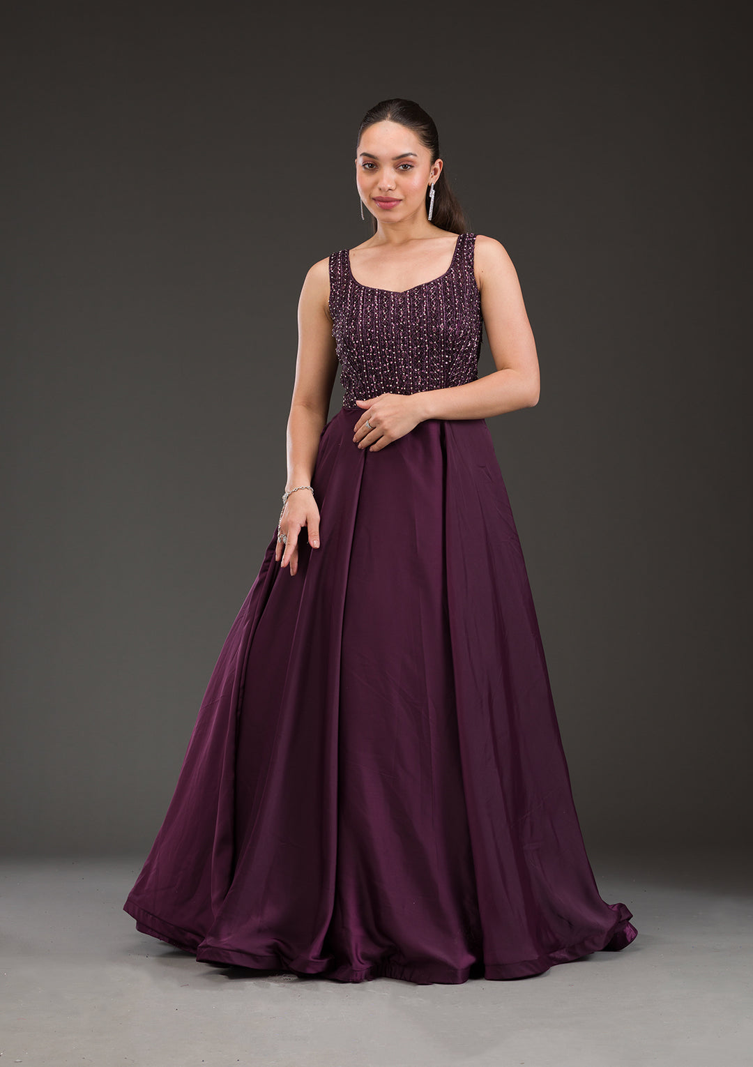 Wine Stonework Net Gown
