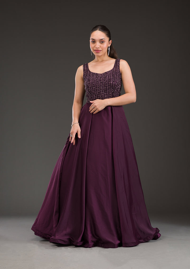 Wine Stonework Net Gown