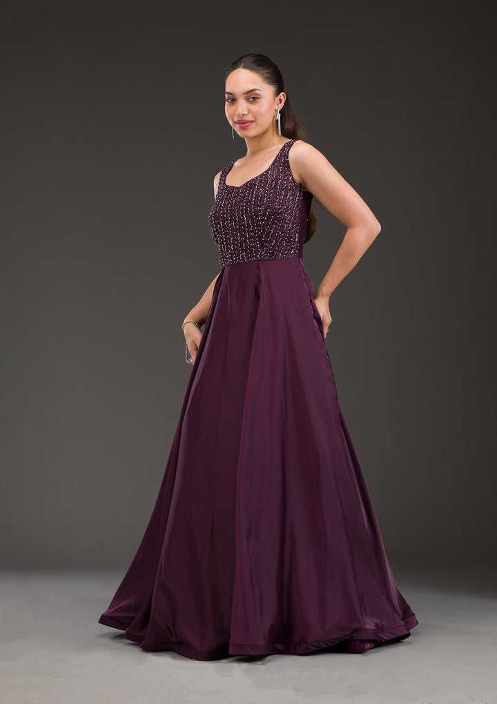 Wine Stonework Net Gown