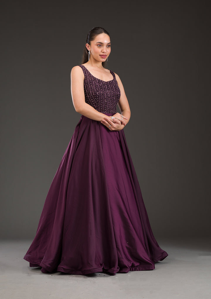 Wine Stonework Net Gown