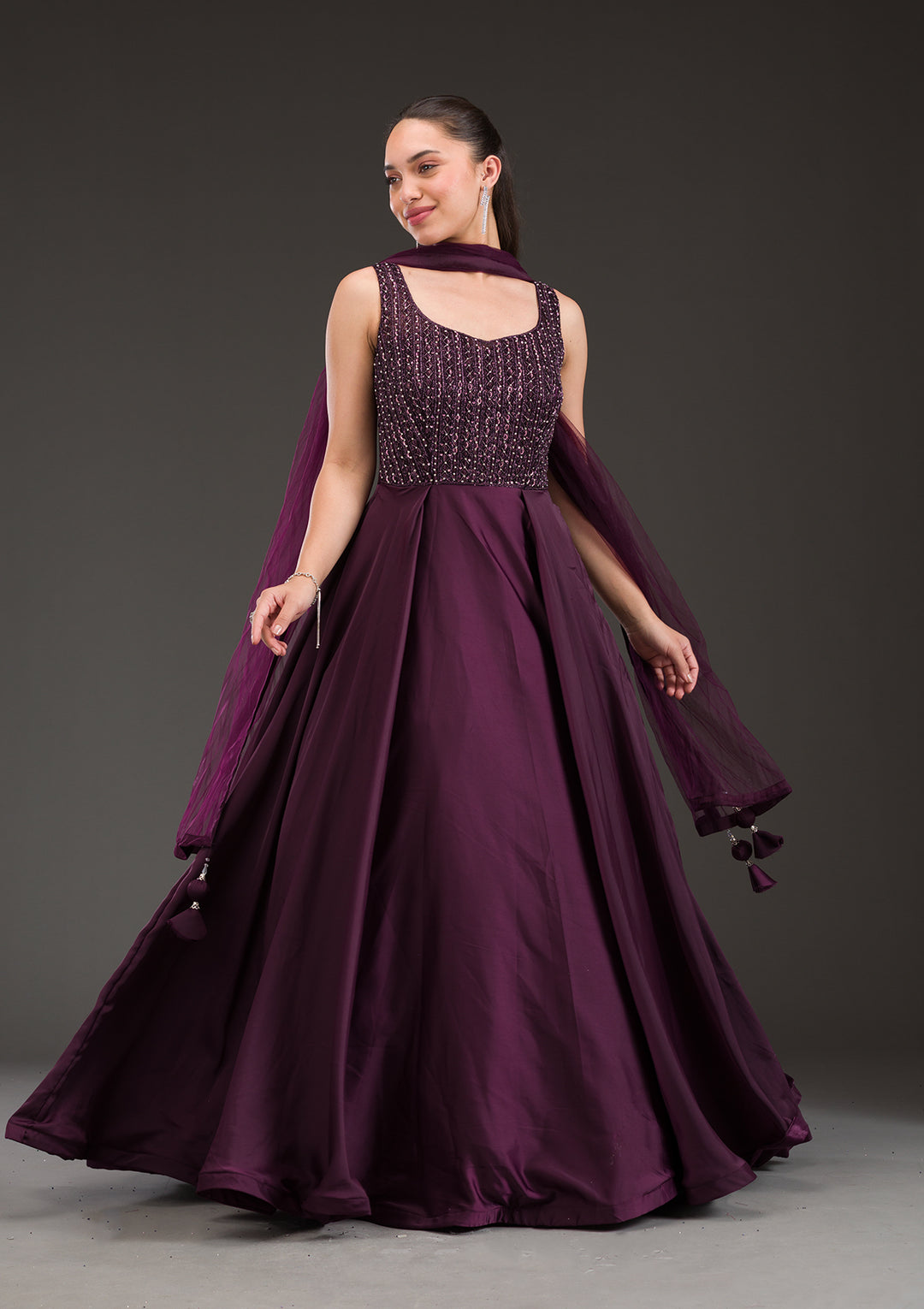 Wine Stonework Net Gown