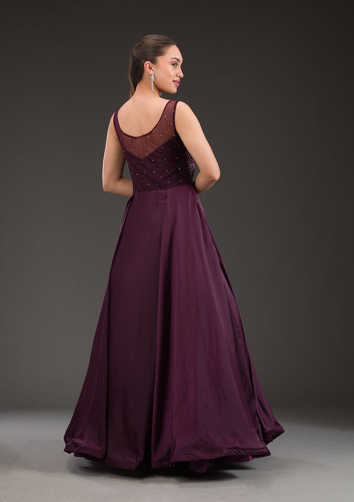 Wine Stonework Net Gown