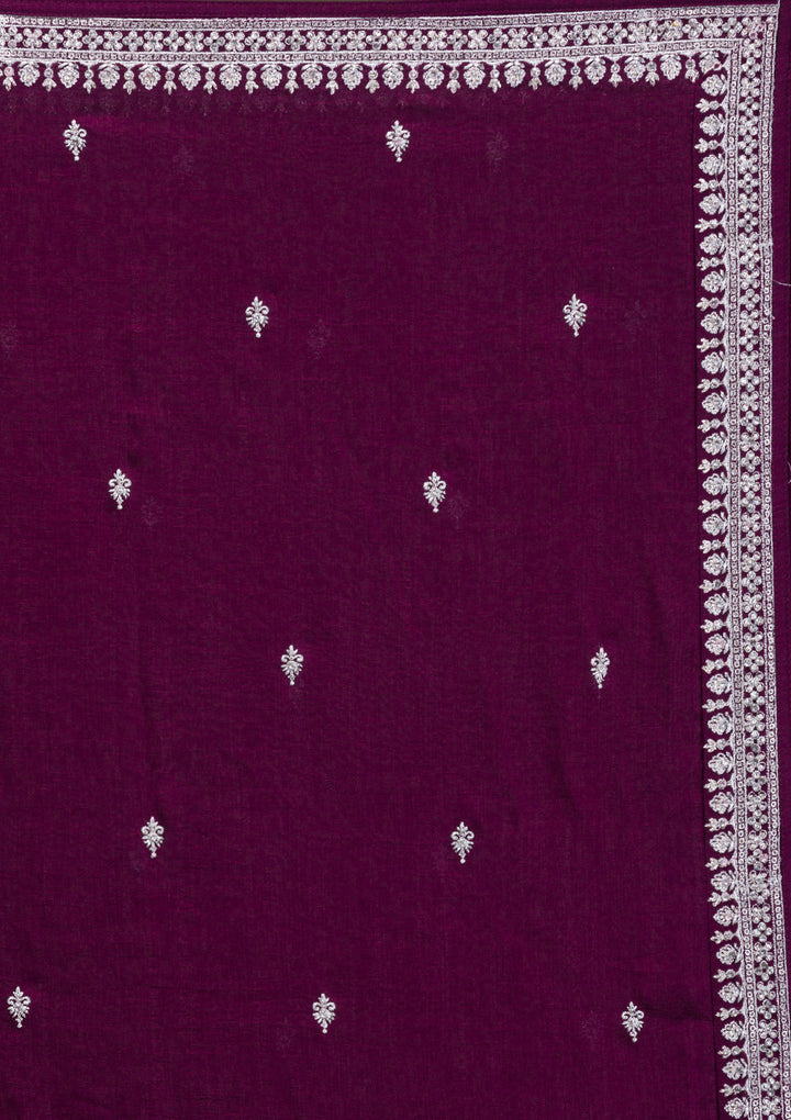 Wine Stonework Raw Silk Readymade Anarkali Suit