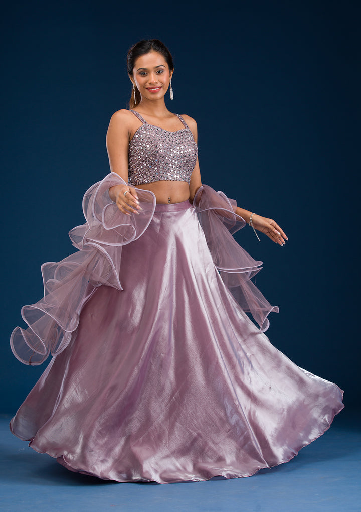 Wine Stonework Tissue Readymade Lehenga