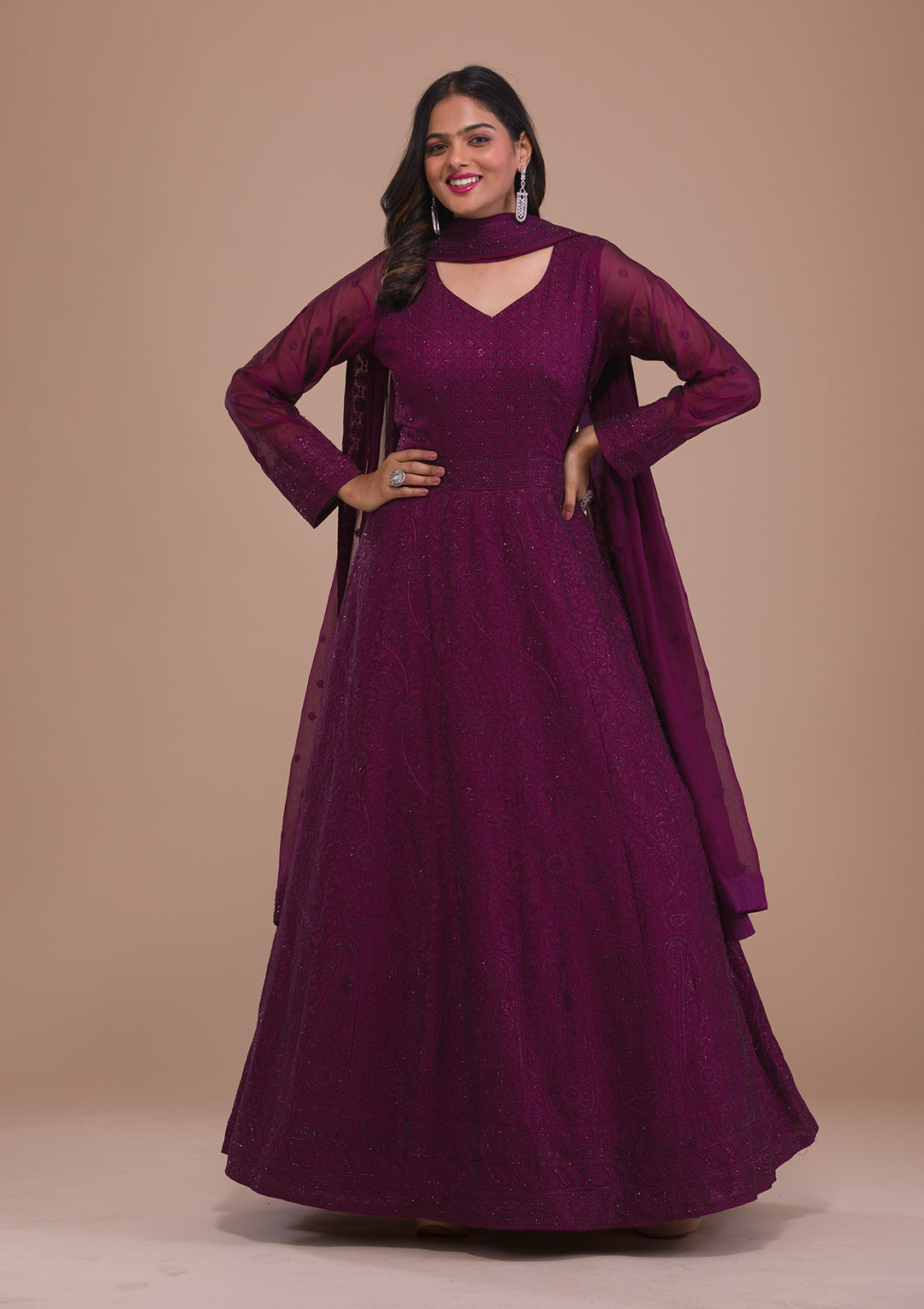 Wine Swarovski Georgette Gown-Koskii