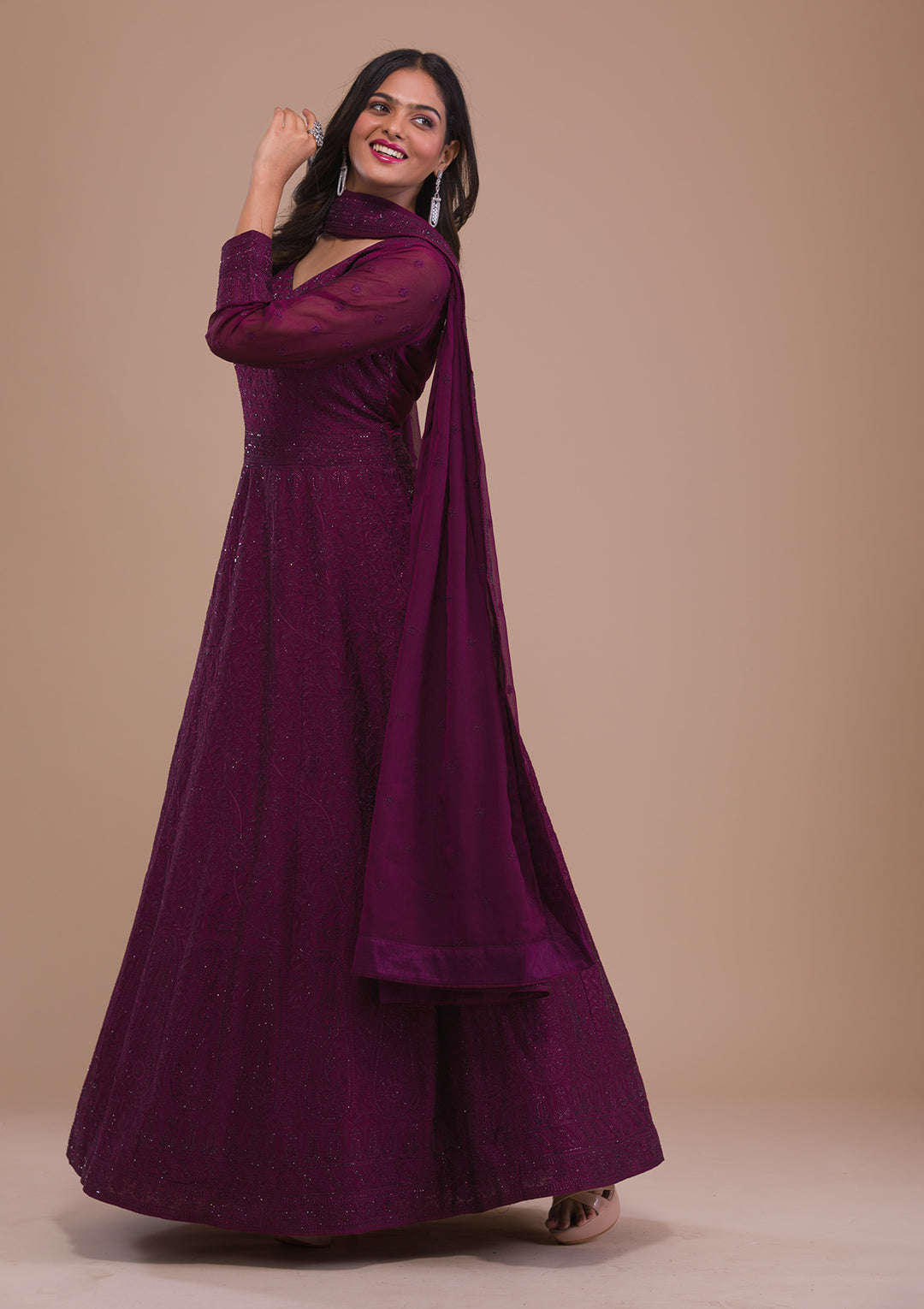 Wine Swarovski Georgette Gown-Koskii