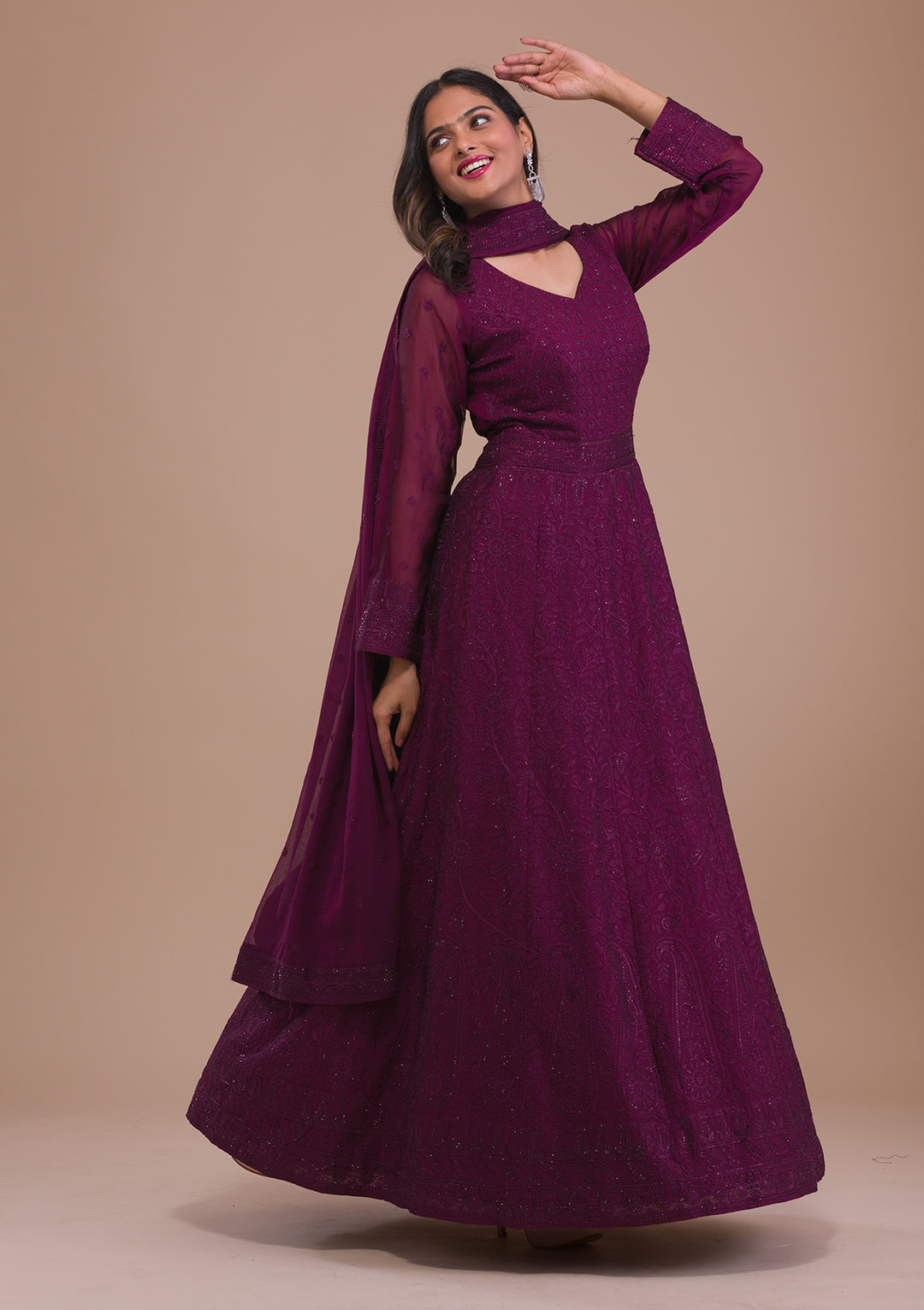 Wine Swarovski Georgette Gown-Koskii