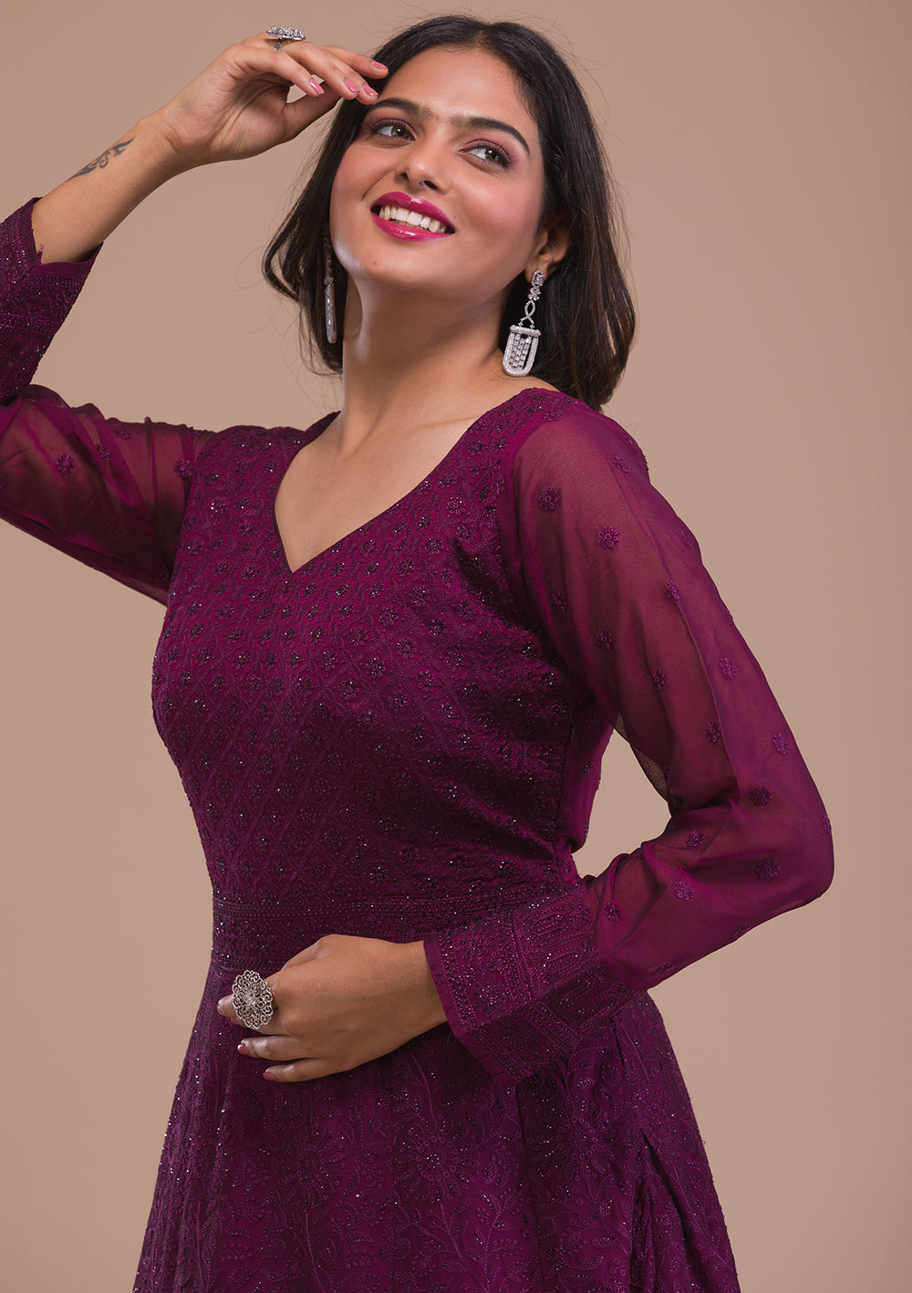 Wine Swarovski Georgette Gown-Koskii