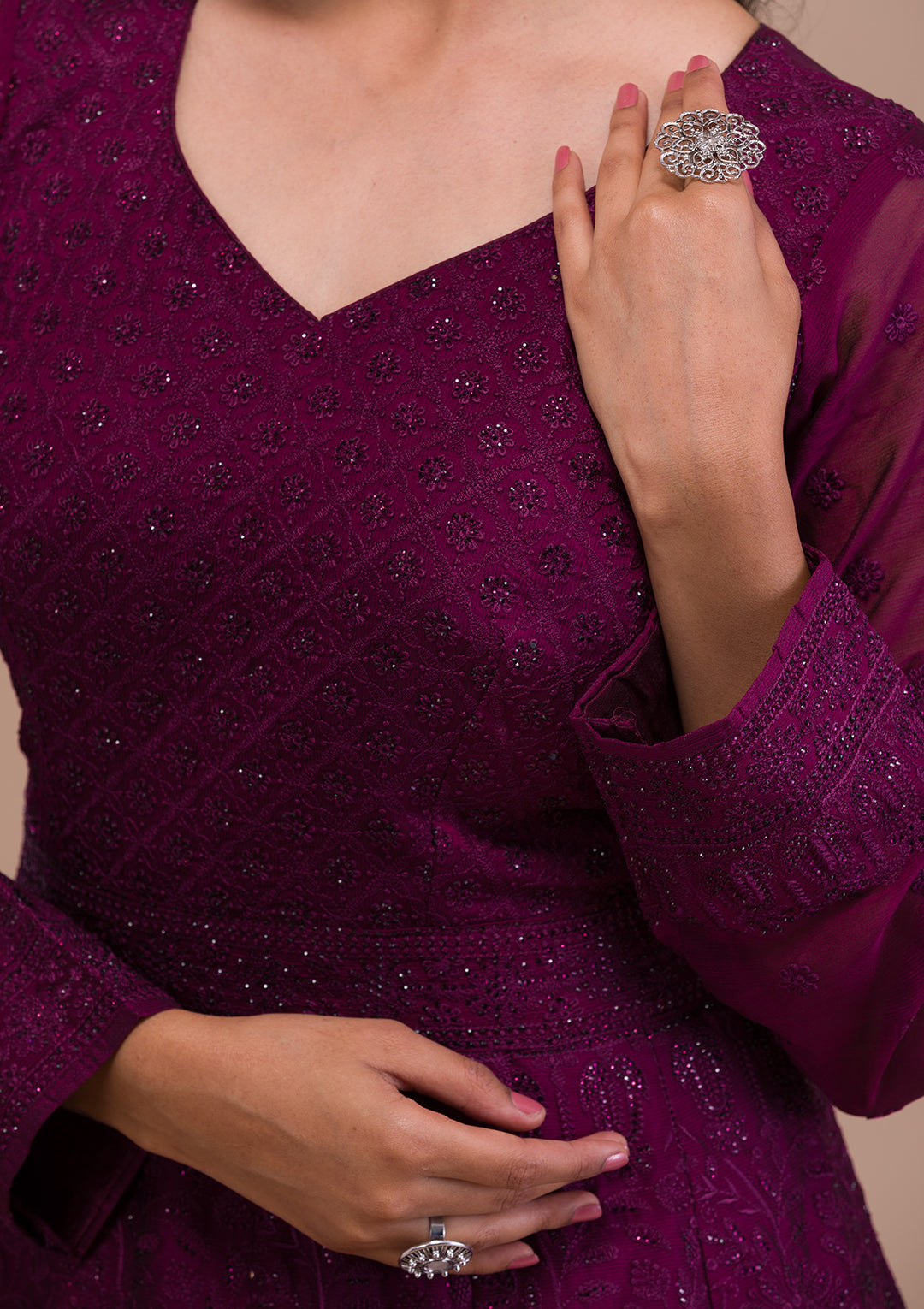 Wine Swarovski Georgette Gown