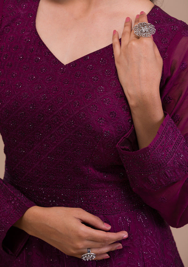 Wine Swarovski Georgette Gown