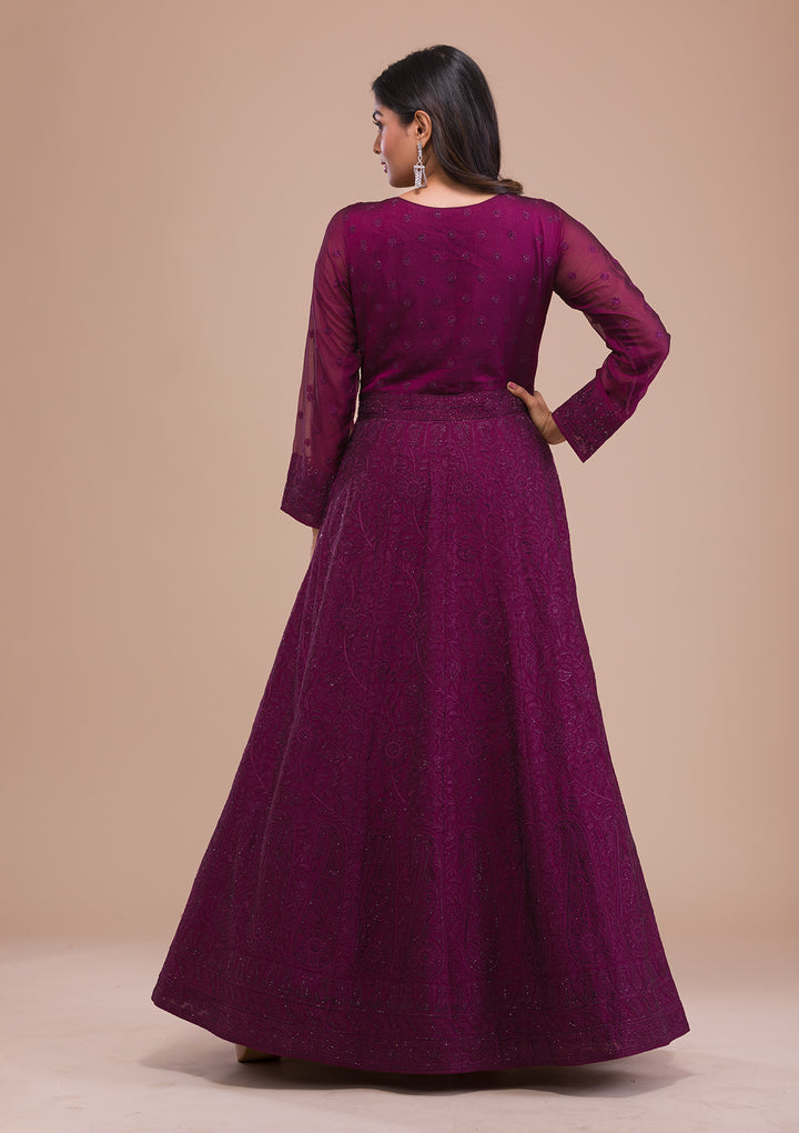Wine Swarovski Georgette Gown