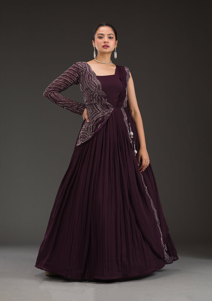 Wine Swarovski Georgette Gown