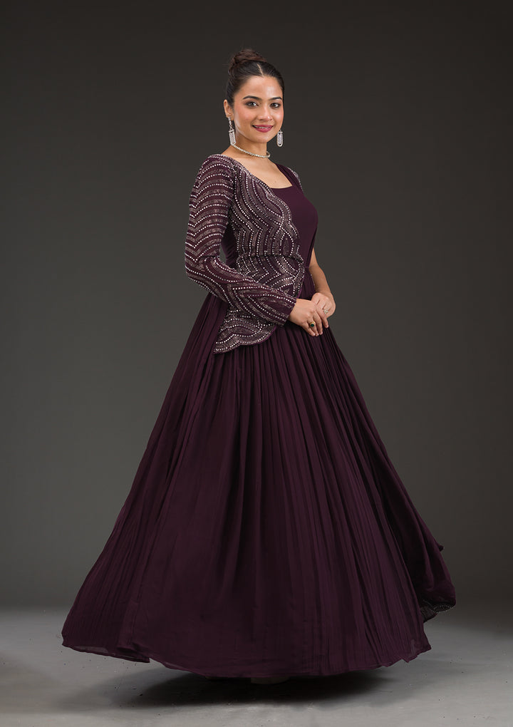 Wine Swarovski Georgette Gown