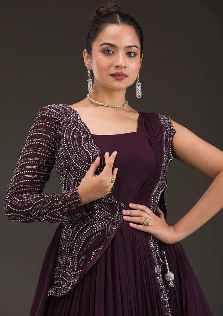 Wine Swarovski Georgette Gown