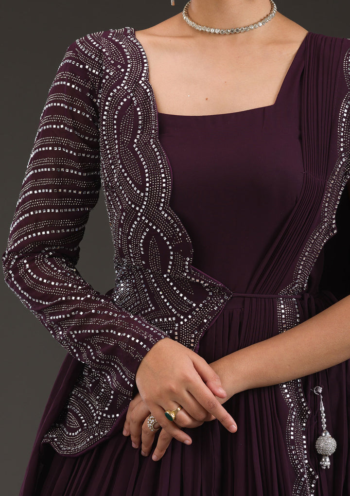 Wine Swarovski Georgette Gown