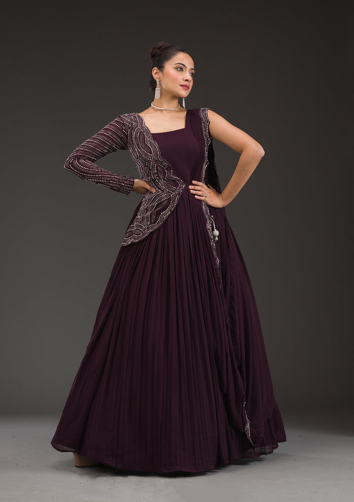 Wine Swarovski Georgette Gown