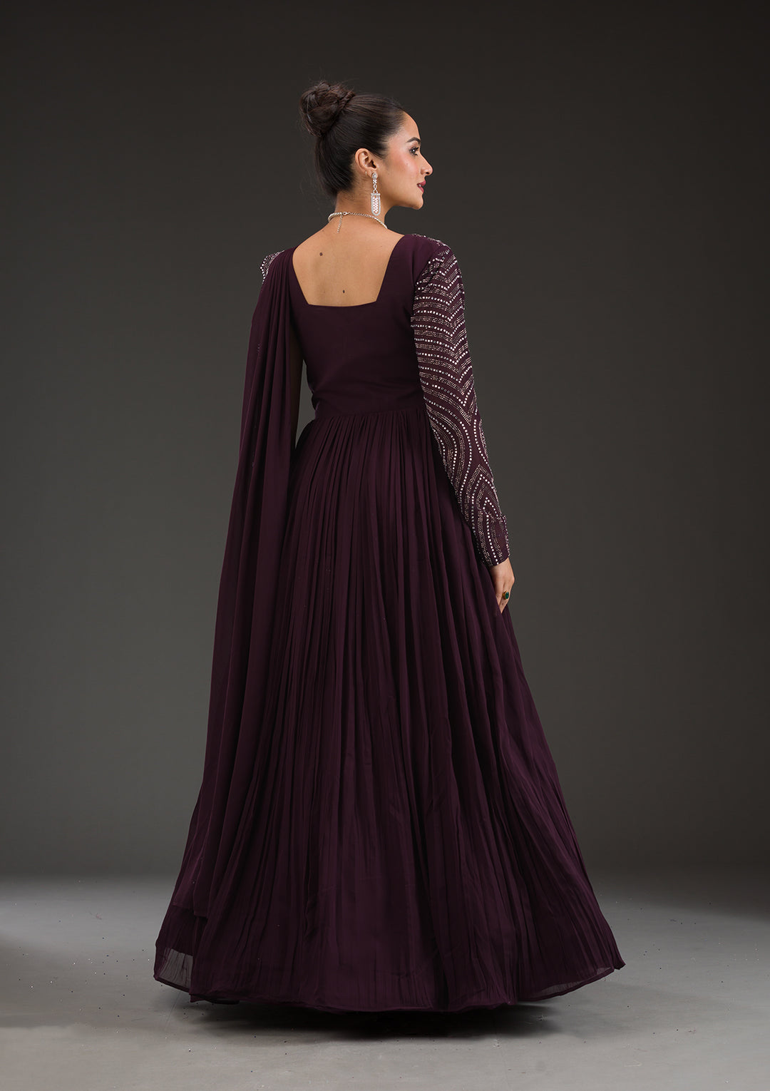 Wine Swarovski Georgette Gown