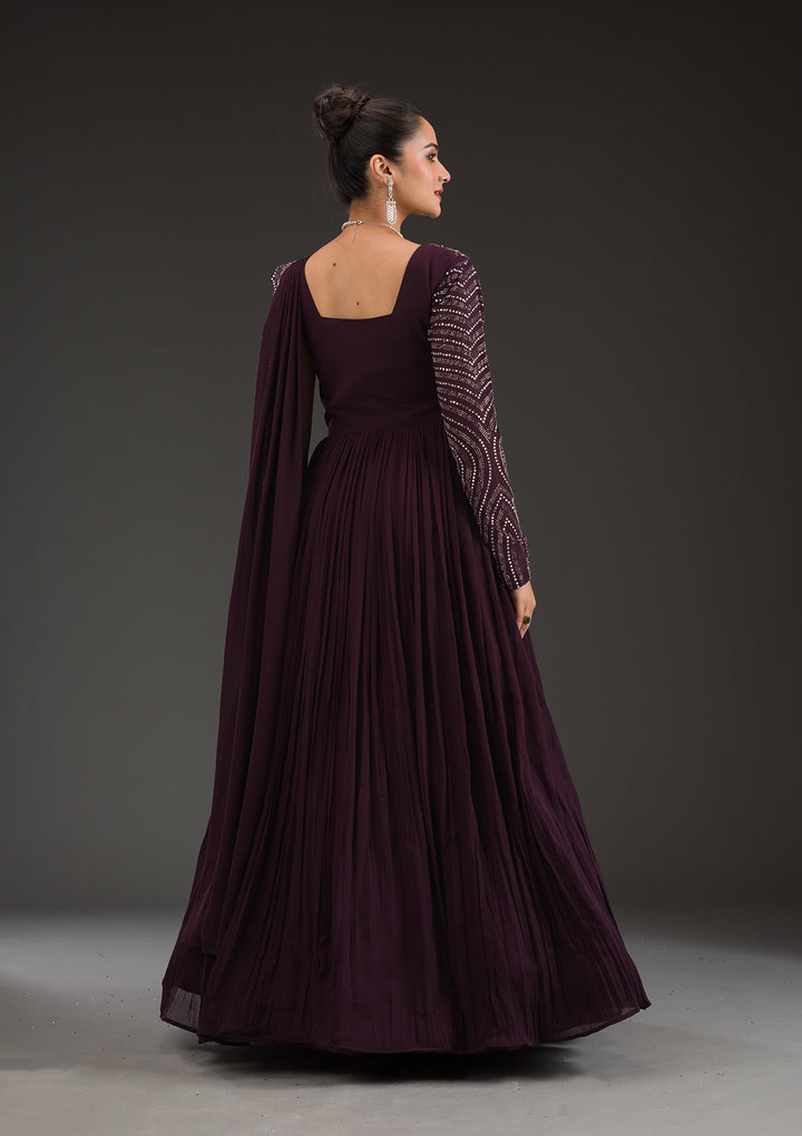 Wine Swarovski Georgette Gown