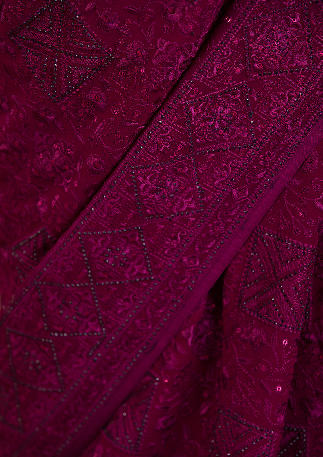 Wine Swarovski Georgette Designer Saree