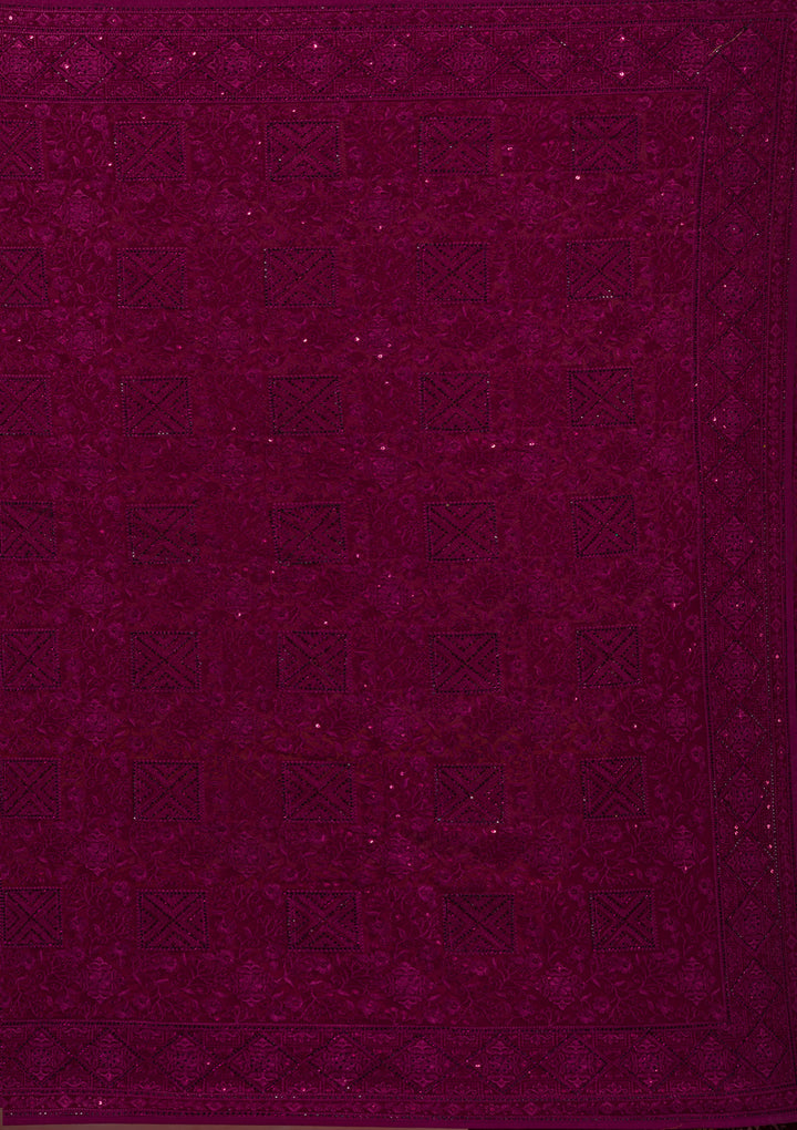 Wine Swarovski Georgette Designer Saree