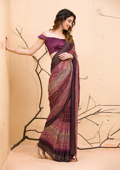 Wine Swarovski Chiffon Designer Saree