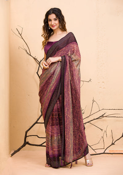 Wine Swarovski Chiffon Designer Saree