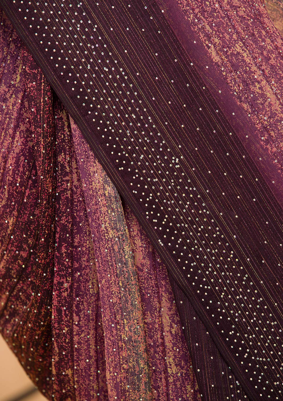 Wine Swarovski Chiffon Designer Saree