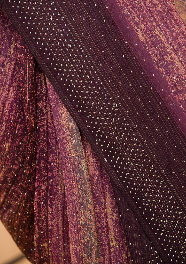 Wine Swarovski Chiffon Designer Saree