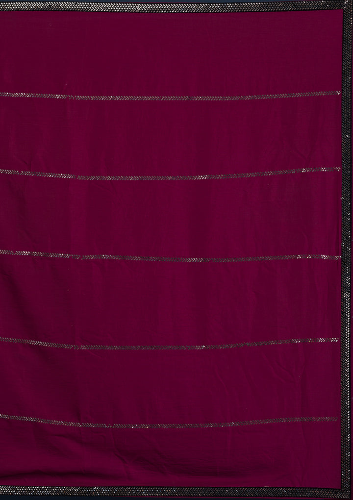 Wine Swarovski Satin Saree