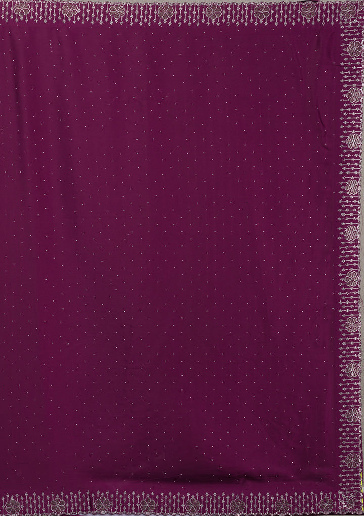 Wine Swarovski Satin Saree