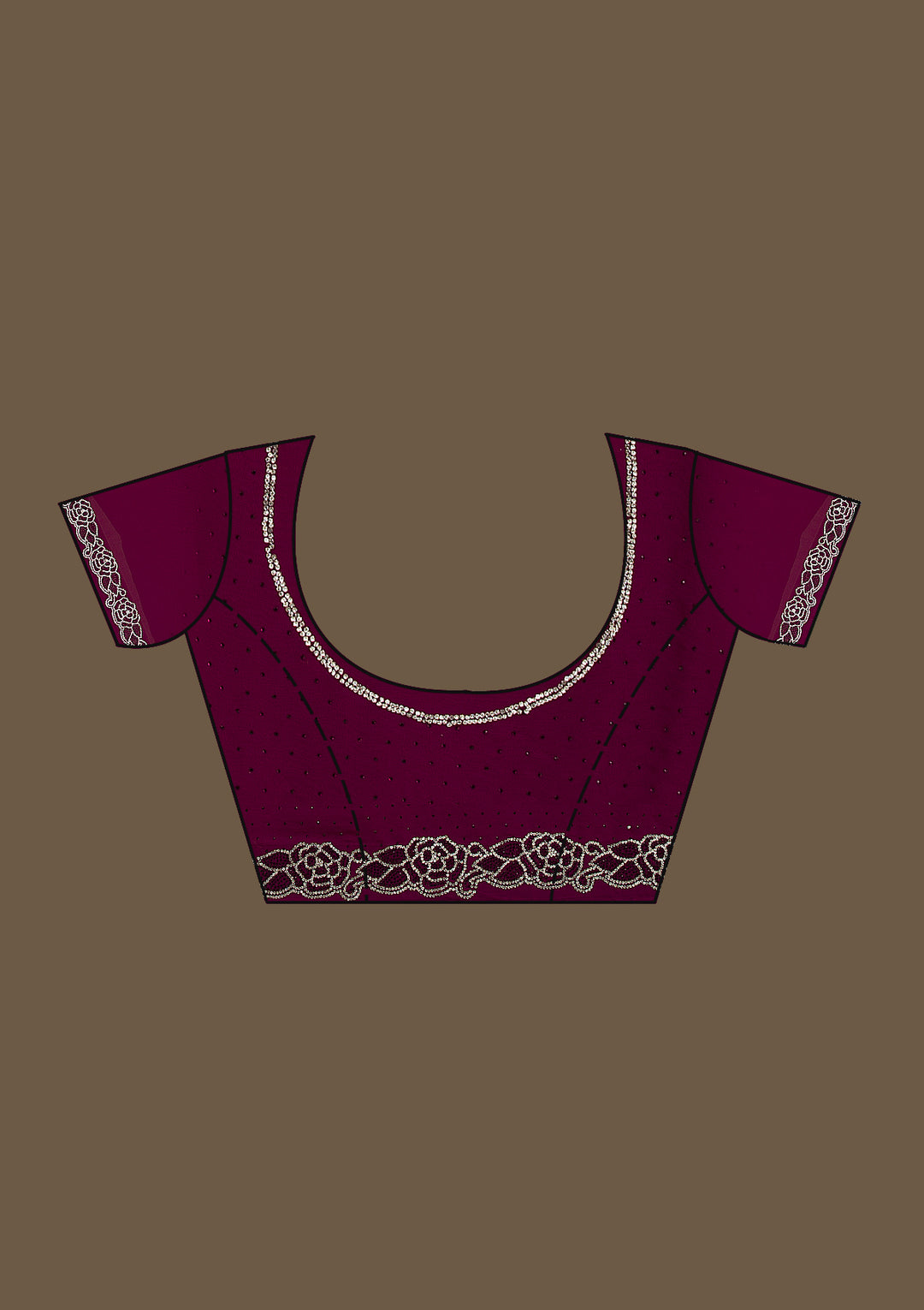 Wine Swarovski Satin Saree