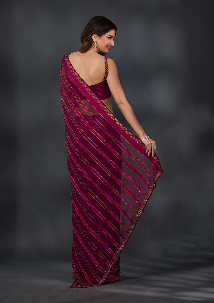 Wine Swarovski Tissue Designer Saree