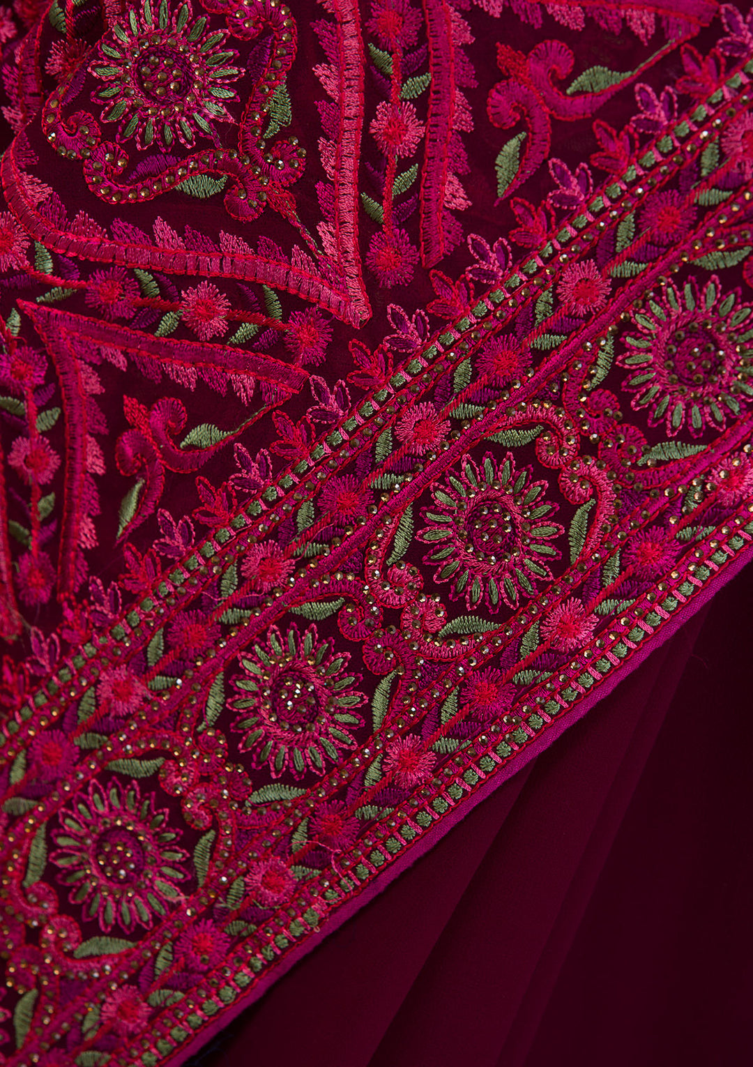 Wine Threadwork Georgette Saree